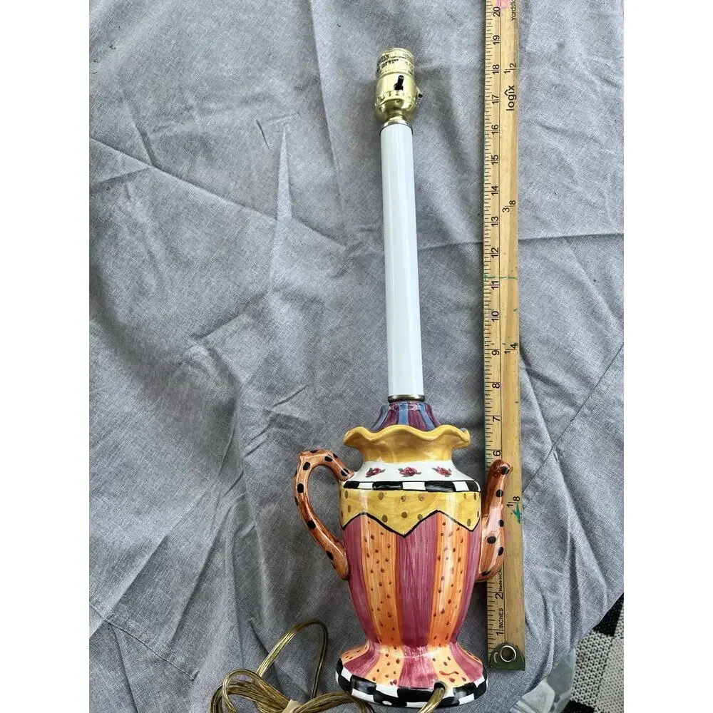 Whimsical Teapot Table Lamp Hand Painted Floral Rose 23